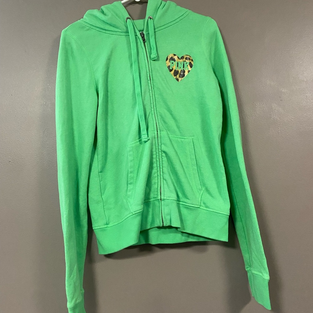 Green pink zip up with leopard detail